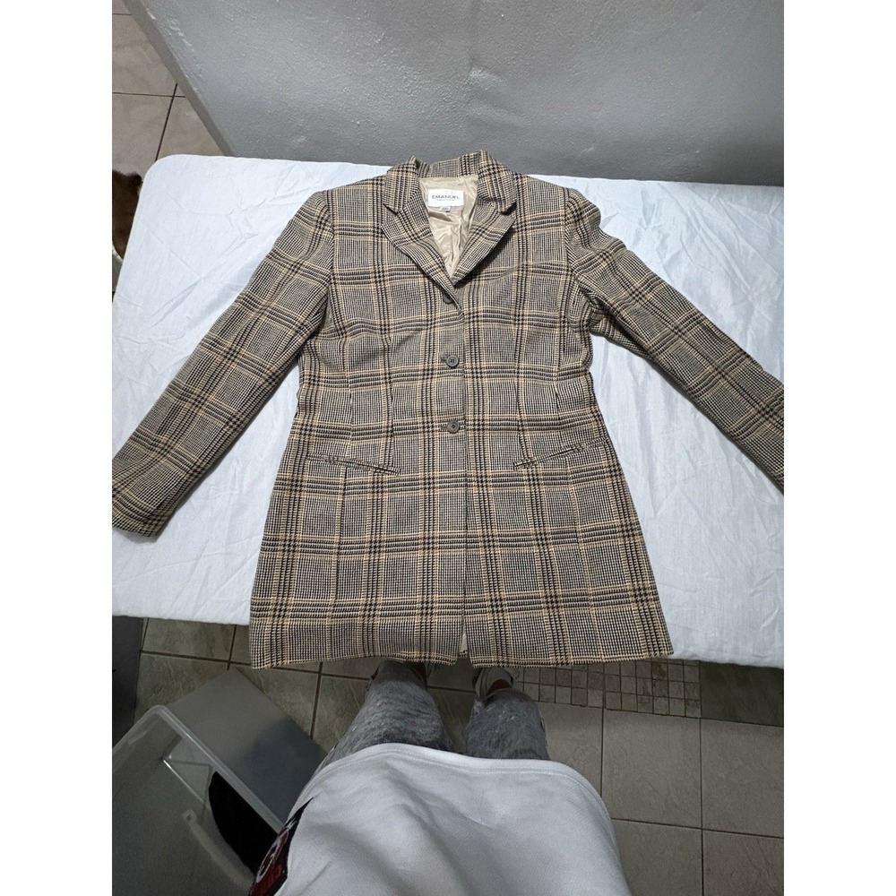 Vintage Emanuel Ungaro Glen Plaid Blazer Jacket Tan Brown Check Size 6 / 40